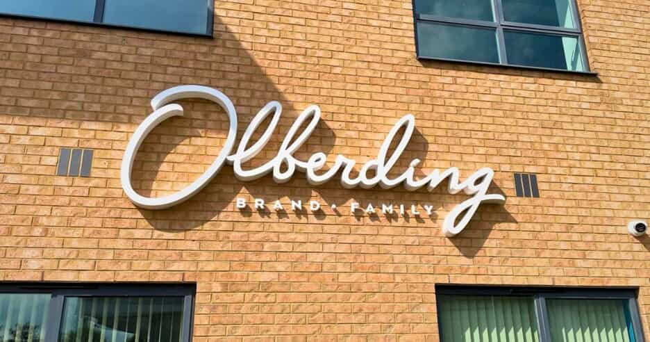 Olberding Brand Family 3D lettering outdoor sign, installed at Hull office on Estuary Business Park.